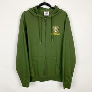 AE Sport US Army Veteran Embroidered Full Zip Hoodie Mens Large Olive Green‎